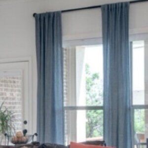 Pottery Barn Belgian Flax Linen Curtains Blue Chambray 50x108 Set of 2 Panels